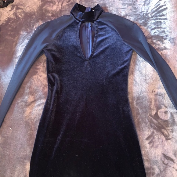 Velvet and mesh navy dress - Picture 1 of 3